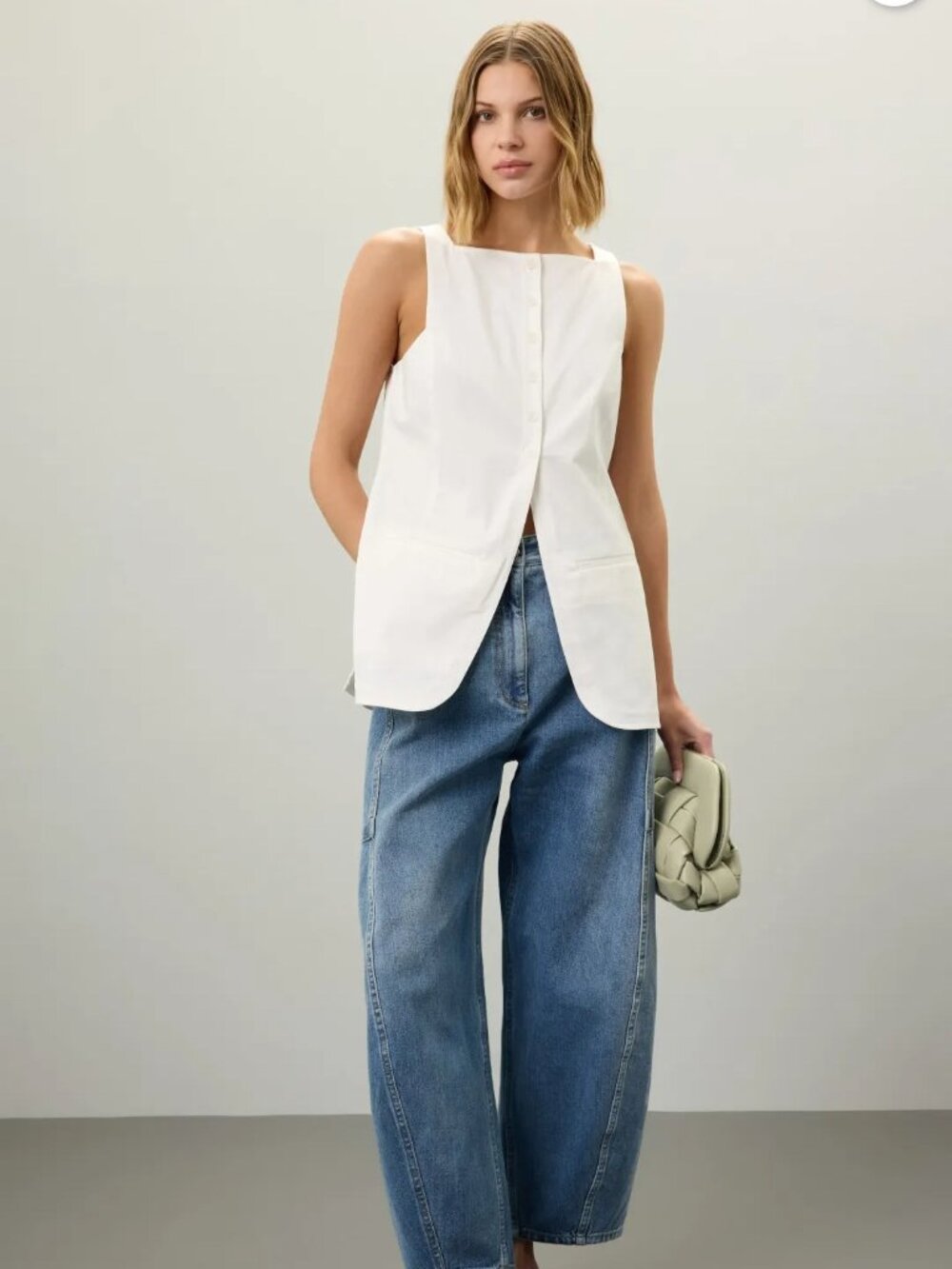 Tibi White Square-Neck Button-Front Sleeveless Top